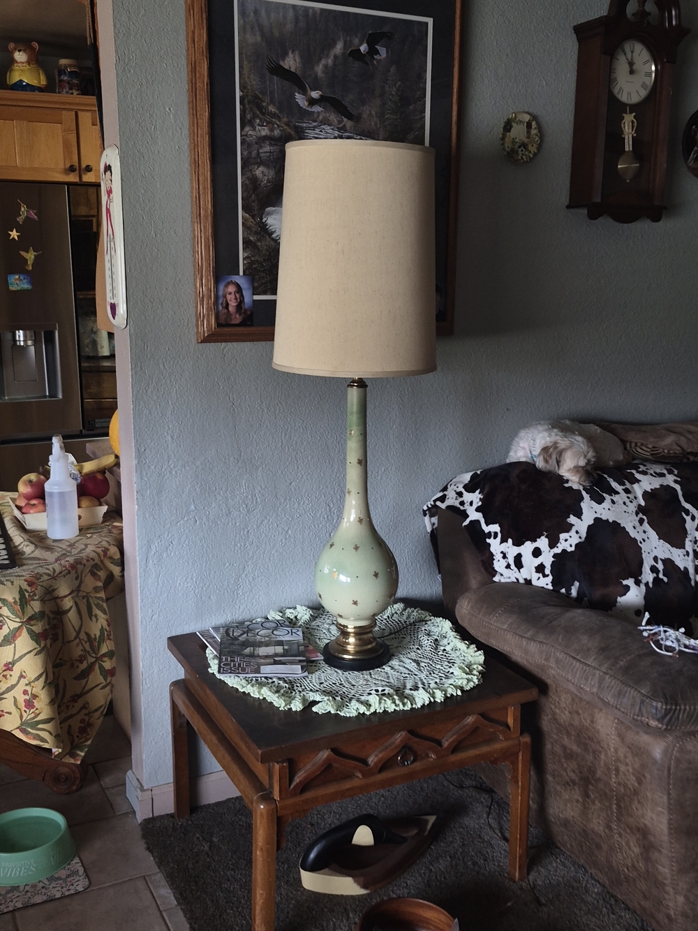 Vintage Ceramic Table Lamp with Beige Shade - Sage Green Finish